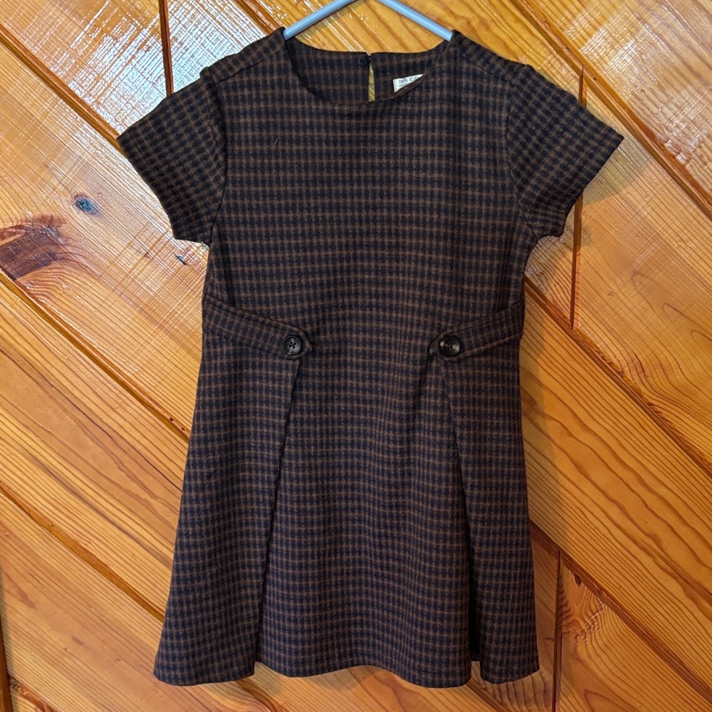 Stylish Brown Checkered Kids Dress